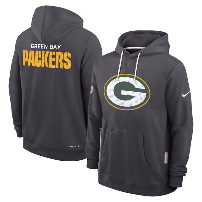 Men's Green Bay Packers Anthracite Sideline Standard Issue Initial Home Dri-FIT Pullover Hoodie